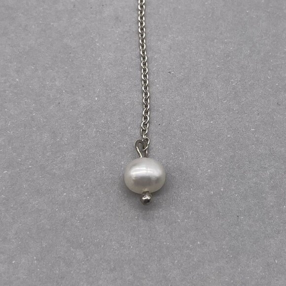 925 Sterling Sterling Silver Long Chain Beaded Pearl Dangle Drop Earrings - Picture 3 of 3